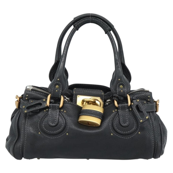 Chloe Paddington Hand Bag Leather Black Gold Silver Auth am11929M