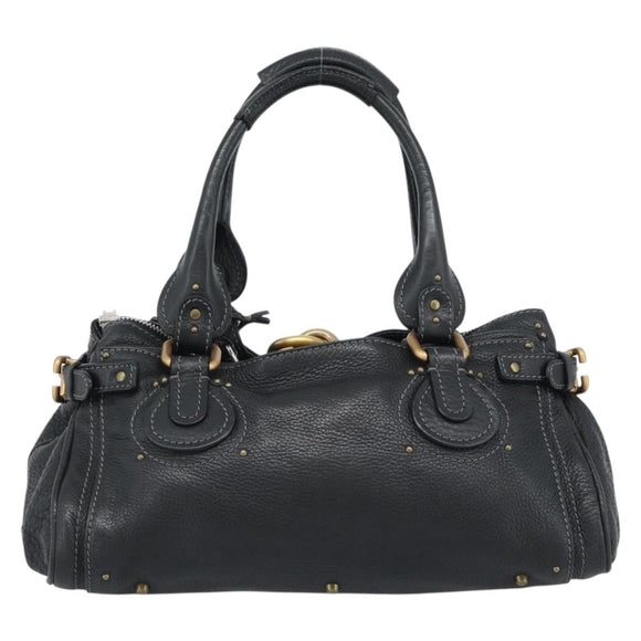 Chloe Paddington Hand Bag Leather Black Gold Silver Auth am11929M