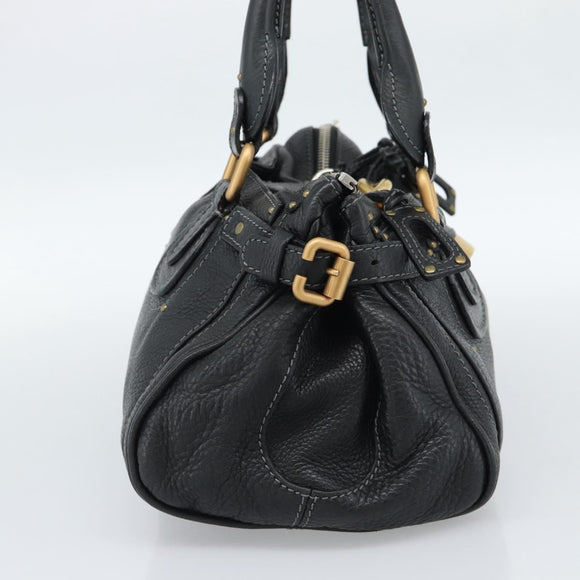 Chloe Paddington Hand Bag Leather Black Gold Silver Auth am11929M