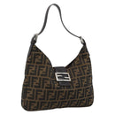 FENDI Zucca Canvas Mamma Baguette Shoulder Bag Black Brown Silver Auth am11931V-1