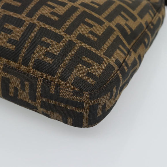 FENDI Zucca Canvas Mamma Baguette Shoulder Bag Black Brown Silver Auth am11931V