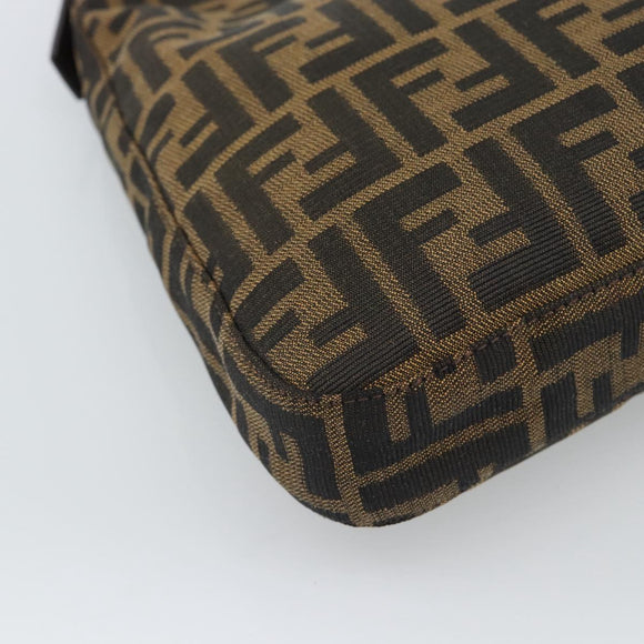 FENDI Zucca Canvas Mamma Baguette Shoulder Bag Black Brown Silver Auth am11931V