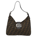 FENDI Zucca Canvas Mamma Baguette Shoulder Bag Black Brown Silver Auth am11931V-2