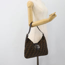 FENDI Zucca Canvas Mamma Baguette Shoulder Bag Black Brown Silver Auth am11931V-23
