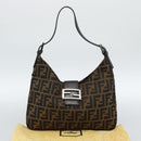 FENDI Zucca Canvas Mamma Baguette Shoulder Bag Black Brown Silver Auth am11931V-24