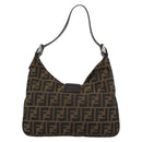 FENDI Zucca Canvas Mamma Baguette Shoulder Bag Black Brown Silver Auth am11931V-3