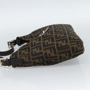 FENDI Zucca Canvas Mamma Baguette Shoulder Bag Black Brown Silver Auth am11931V-4