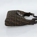 FENDI Zucca Canvas Mamma Baguette Shoulder Bag Black Brown Silver Auth am11931V-5