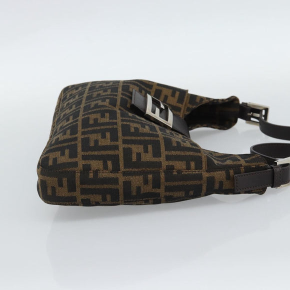 FENDI Zucca Canvas Mamma Baguette Shoulder Bag Black Brown Silver Auth am11931V