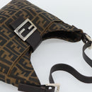 FENDI Zucca Canvas Mamma Baguette Shoulder Bag Black Brown Silver Auth am11931V-6
