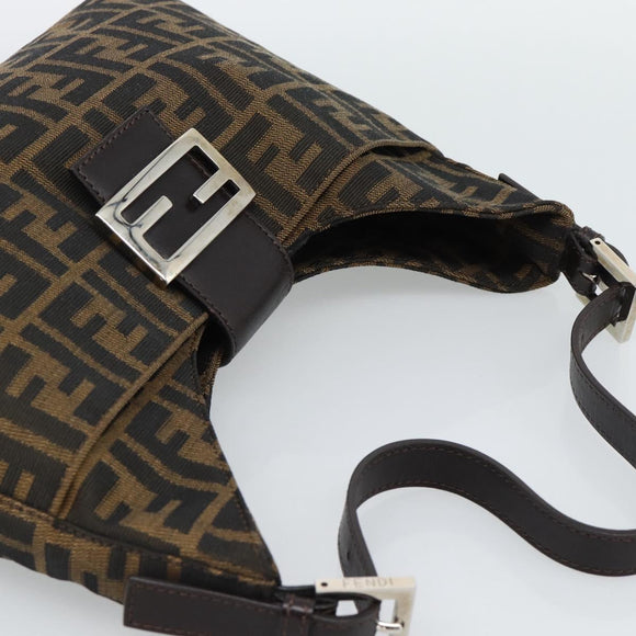 FENDI Zucca Canvas Mamma Baguette Shoulder Bag Black Brown Silver Auth am11931V