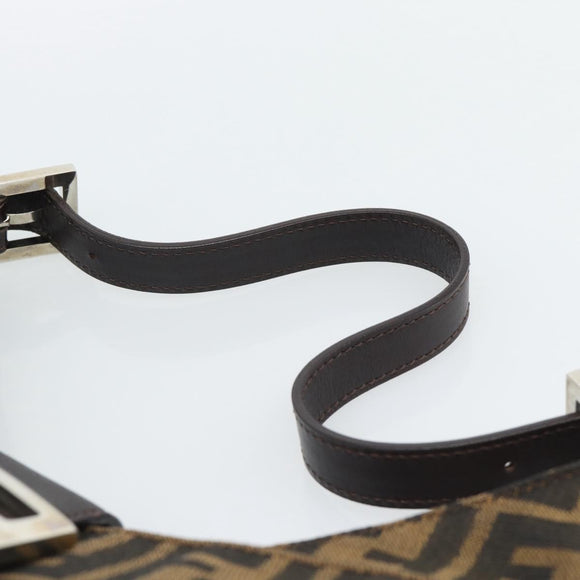 FENDI Zucca Canvas Mamma Baguette Shoulder Bag Black Brown Silver Auth am11931V