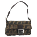 FENDI Zucca Canvas Mamma Baguette Shoulder Bag Black Brown Silver Auth am11936V-1