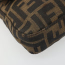 FENDI Zucca Canvas Mamma Baguette Shoulder Bag Black Brown Silver Auth am11936V-15
