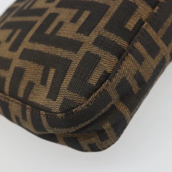 FENDI Zucca Canvas Mamma Baguette Shoulder Bag Black Brown Silver Auth am11936V