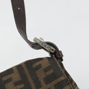 FENDI Zucca Canvas Mamma Baguette Shoulder Bag Black Brown Silver Auth am11936V-18