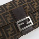 FENDI Zucca Canvas Mamma Baguette Shoulder Bag Black Brown Silver Auth am11936V-19