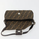 FENDI Zucca Canvas Mamma Baguette Shoulder Bag Black Brown Silver Auth am11936V-20