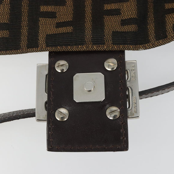 FENDI Zucca Canvas Mamma Baguette Shoulder Bag Black Brown Silver Auth am11936V