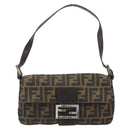 FENDI Zucca Canvas Mamma Baguette Shoulder Bag Black Brown Silver Auth am11936V-13