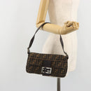 FENDI Zucca Canvas Mamma Baguette Shoulder Bag Black Brown Silver Auth am11936V-25