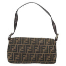 FENDI Zucca Canvas Mamma Baguette Shoulder Bag Black Brown Silver Auth am11936V-2