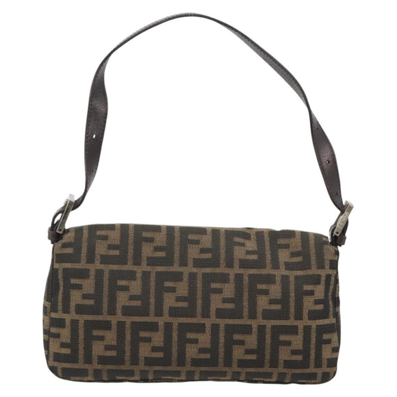 FENDI Zucca Canvas Mamma Baguette Shoulder Bag Black Brown Silver Auth am11936V