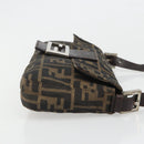 FENDI Zucca Canvas Mamma Baguette Shoulder Bag Black Brown Silver Auth am11936V-3