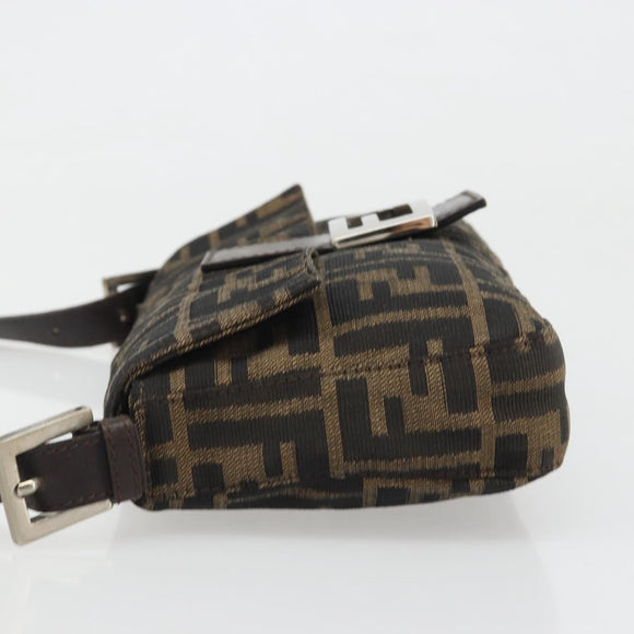 FENDI Zucca Canvas Mamma Baguette Shoulder Bag Black Brown Silver Auth am11936V