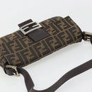 FENDI Zucca Canvas Mamma Baguette Shoulder Bag Black Brown Silver Auth am11936V-6