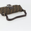 FENDI Zucca Canvas Mamma Baguette Shoulder Bag Black Brown Silver Auth am11936V-7