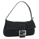 FENDI Mamma Baguette Hand Bag Cotton jersey Black Silver Auth am11937A-1