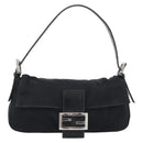 FENDI Mamma Baguette Hand Bag Cotton jersey Black Silver Auth am11937A-13