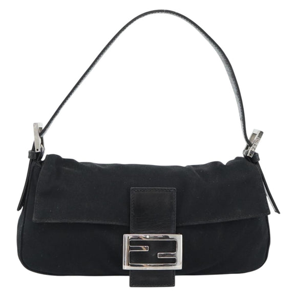 FENDI Mamma Baguette Hand Bag Cotton jersey Black Silver Auth am11937A