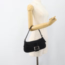 FENDI Mamma Baguette Hand Bag Cotton jersey Black Silver Auth am11937A-22
