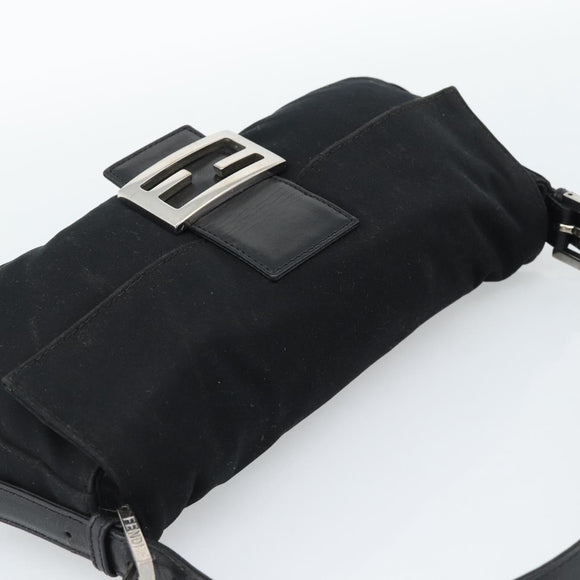 FENDI Mamma Baguette Hand Bag Cotton jersey Black Silver Auth am11937A
