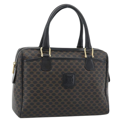 CELINE Macadam Canvas Boston Bag PVC Leather Black Gold Auth am11938V