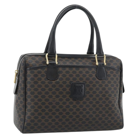 CELINE Macadam Canvas Boston Bag PVC Leather Black Gold Auth am11938V