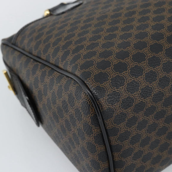 CELINE Macadam Canvas Boston Bag PVC Leather Black Gold Auth am11938V