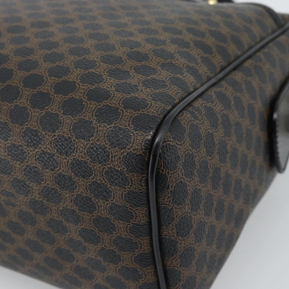 CELINE Macadam Canvas Boston Bag PVC Leather Black Gold Auth am11938V