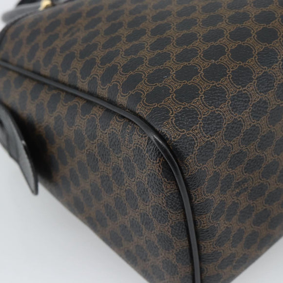 CELINE Macadam Canvas Boston Bag PVC Leather Black Gold Auth am11938V