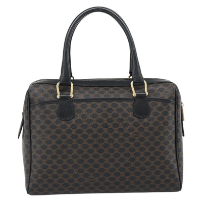 CELINE Macadam Canvas Boston Bag PVC Leather Black Gold Auth am11938V - 0