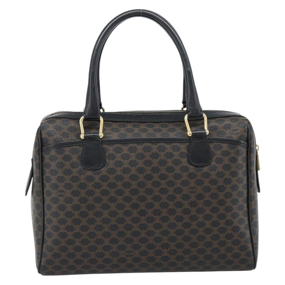 CELINE Macadam Canvas Boston Bag PVC Leather Black Gold Auth am11938V