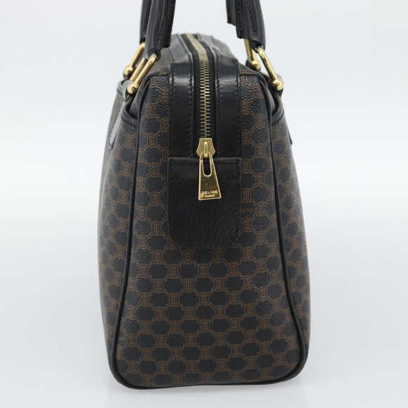 CELINE Macadam Canvas Boston Bag PVC Leather Black Gold Auth am11938V