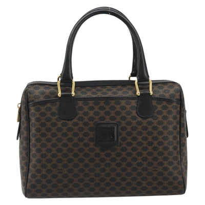 CELINE Macadam Canvas Boston Bag PVC Leather Black Gold Auth am11939V - 0