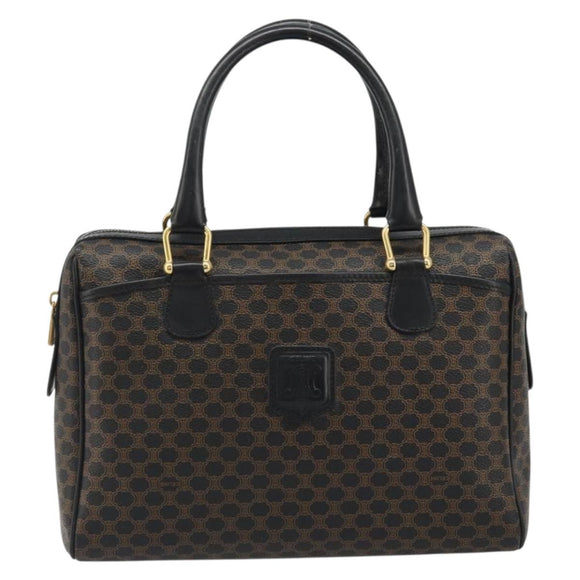 CELINE Macadam Canvas Boston Bag PVC Leather Black Gold Auth am11939V