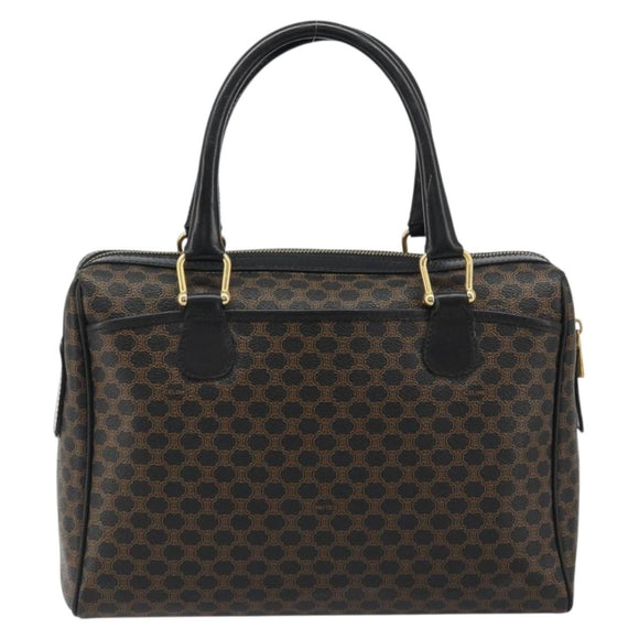 CELINE Macadam Canvas Boston Bag PVC Leather Black Gold Auth am11939V