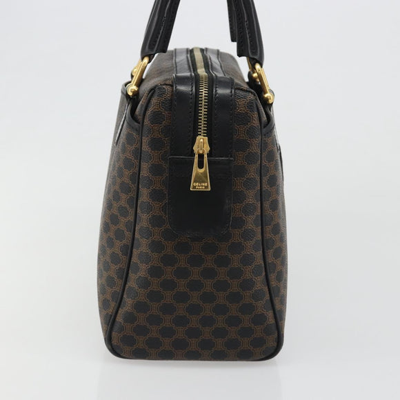 CELINE Macadam Canvas Boston Bag PVC Leather Black Gold Auth am11939V