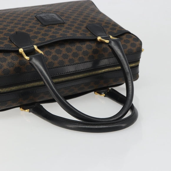 CELINE Macadam Canvas Boston Bag PVC Leather Black Gold Auth am11939V