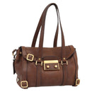 PRADA Ready Lock Tote Bag Leather Brown Gold Auth am11940V-1